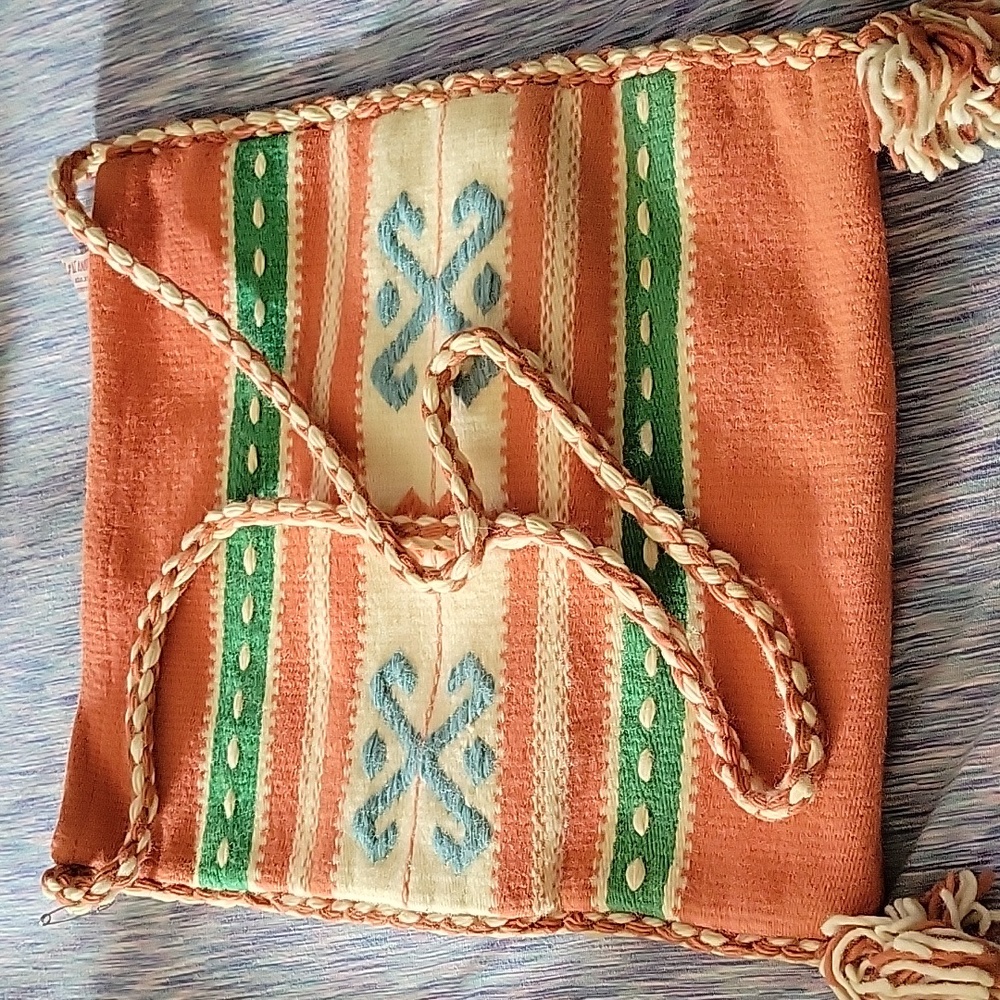 TRIBAL KNIT Shoulder pouch Bag crossbody purse peach green blue